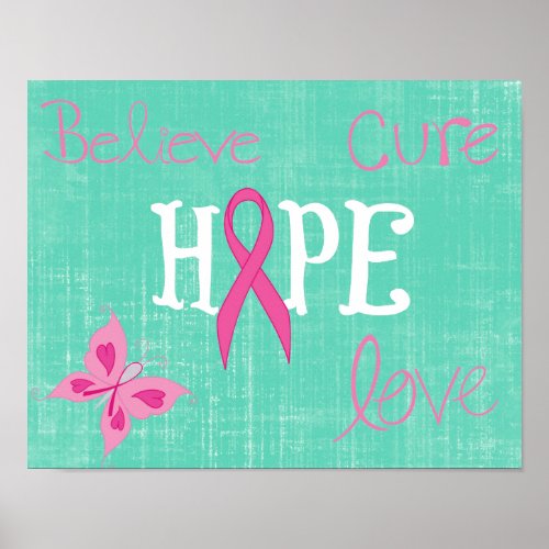 Pink Ribbon Awareness Inspirational Words Poster