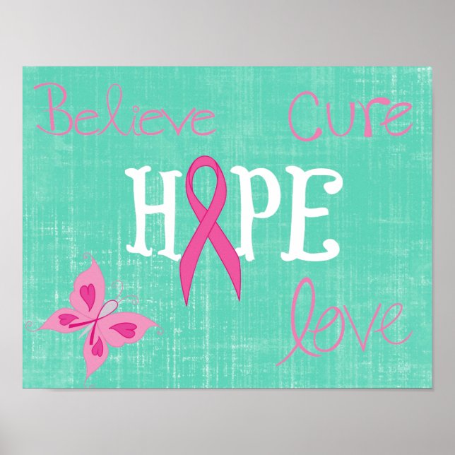 Pink Ribbon Awareness Inspirational Words Poster (Front)