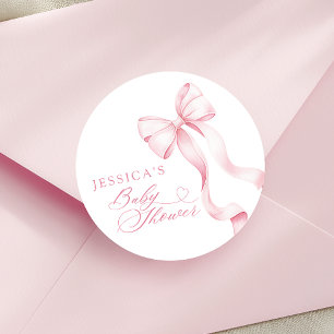 Pink Ribbon Baby Shower Round Sticker