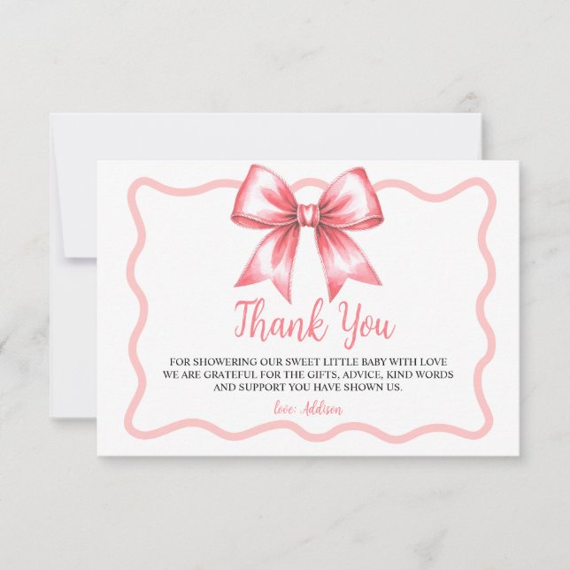 Pink Ribbon Baby Shower Thank You Card  (Front)