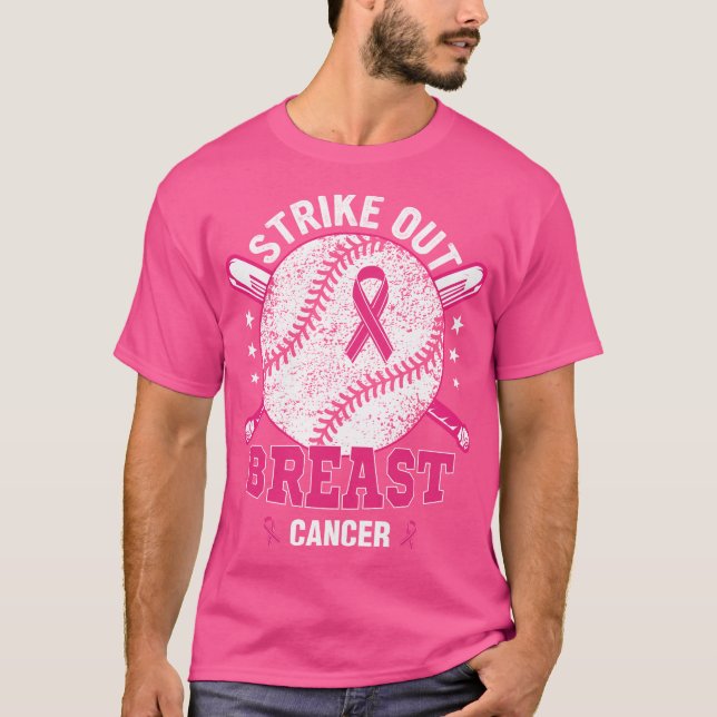 Pink Ribbon Baseball Design for Breast Cancer Awar T-Shirt (Front)