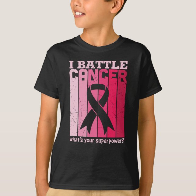 Pink Ribbon Battle Cancer Survivor Support Warrior T-Shirt (Front)