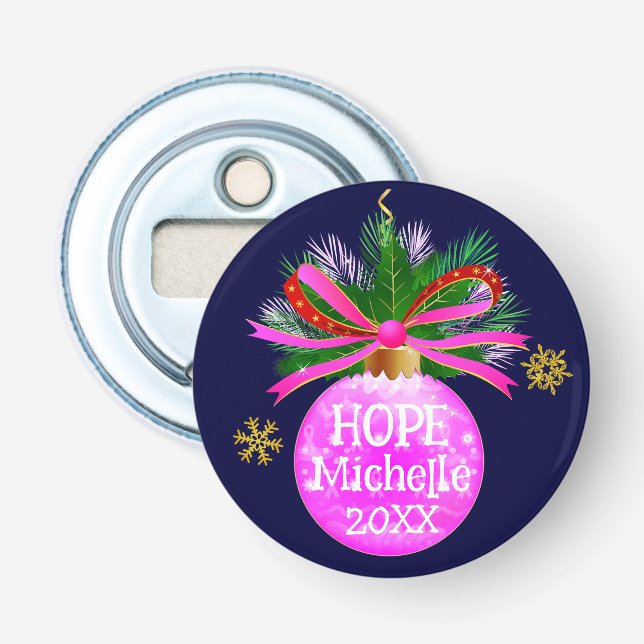 Pink Ribbon Bauble Bottle Opener (Front)