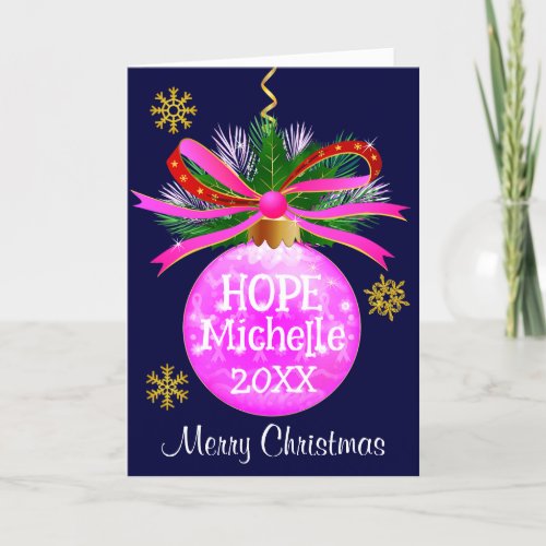 Pink Ribbon Bauble Holiday Card