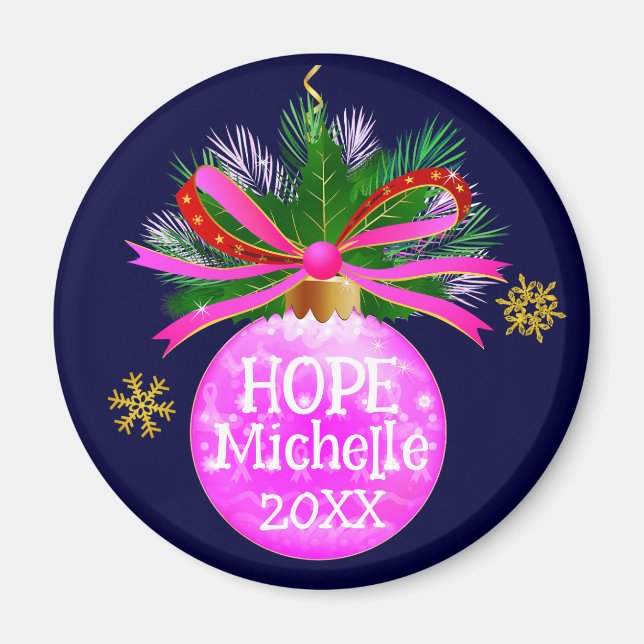 Pink Ribbon Bauble Magnet (Front)