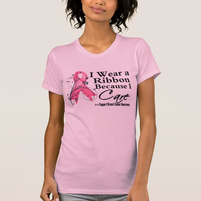 Pink Ribbon Because I Care - Breast Cancer T-Shirt (Front)