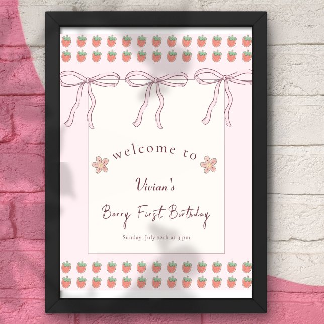 Pink Ribbon Berry First Birthday Welcome Foam Board (Creator Uploaded)