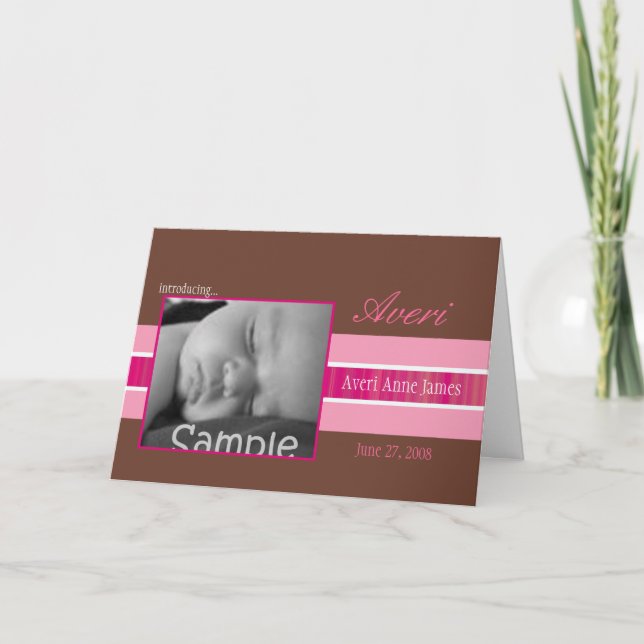 Pink Ribbon Birth Announcement (Front)