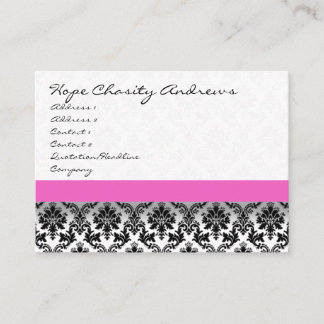 Pink Ribbon Black and White Damask Floral - Business Card