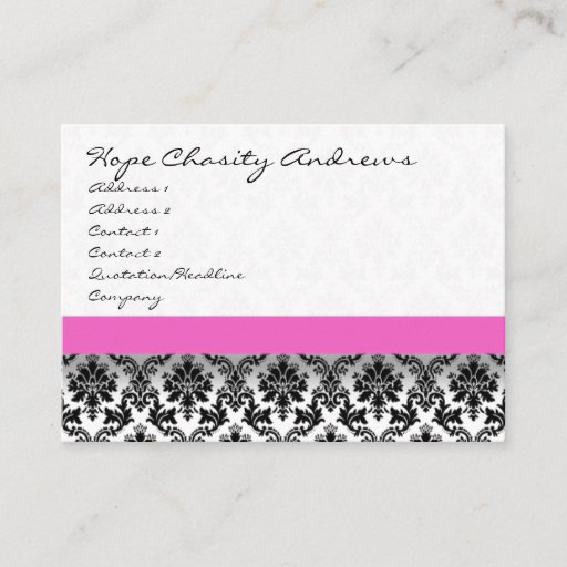 Customizable Pink Ribbon Black and White Damask Floral - Business Cards