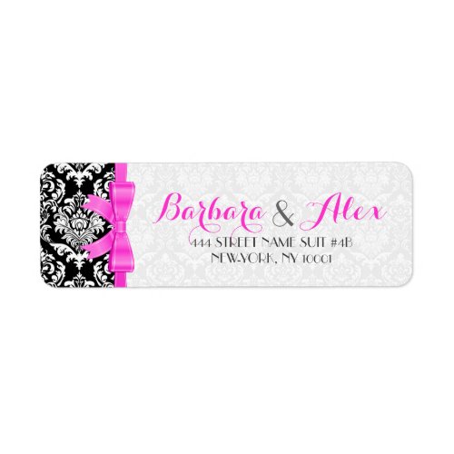 Pink Ribbon Black And White Damasks 2 Label