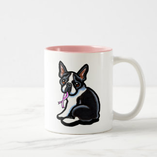 Pink Ribbon Boston Terrier Two-Tone Coffee Mug