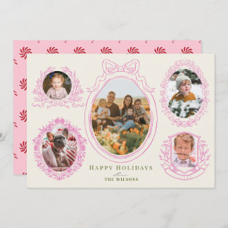 Pink Ribbon & Botanical Frames 5 Photo Holiday Card