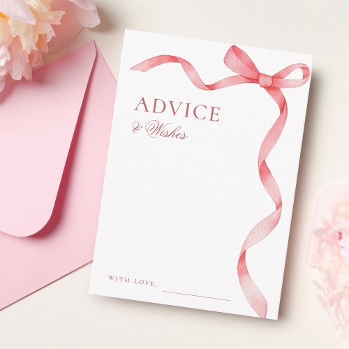 Pink Ribbon Bow Advice and Wishes Bridal Shower Enclosure Card