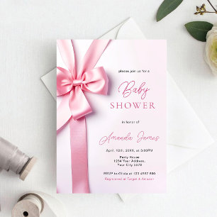 Pink Ribbon Bow Baby Shower Invitation