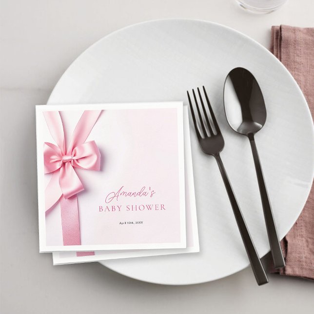 Pink Ribbon Bow Baby Shower Napkins (Creator Uploaded)