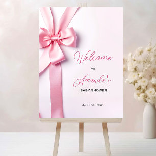 Pink Ribbon Bow Baby Shower Welcome Foam Board