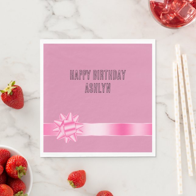 Pink Ribbon Bow Birthday Napkins (Insitu)