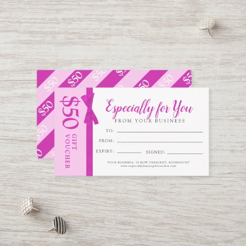 Pink ribbon bow business gift 50 gift voucher Discount Card