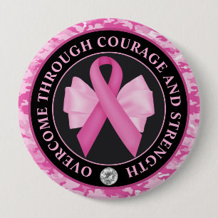Pink Ribbon Bow Camouflage Breast Cancer Awareness Button