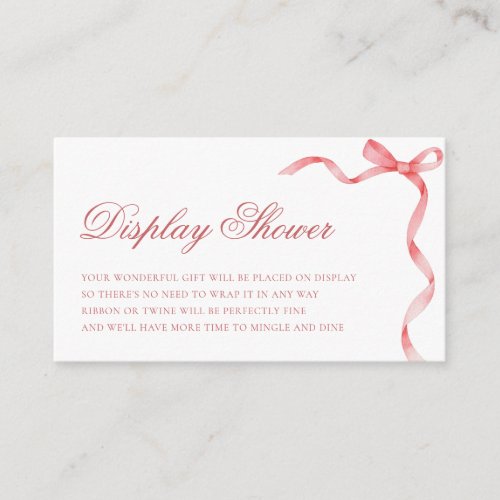 Pink Ribbon Bow Display Shower Bridal Shower Enclosure Card