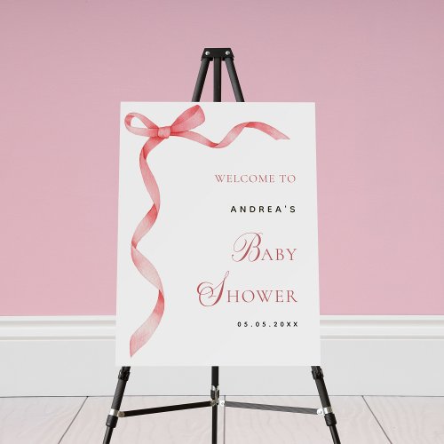Pink Ribbon Bow Modern Baby Shower Welcome Sign