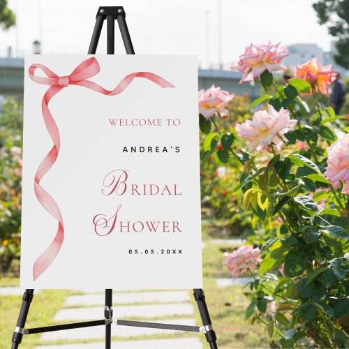 Pink Ribbon Bow Modern Bridal Shower Welcome Sign