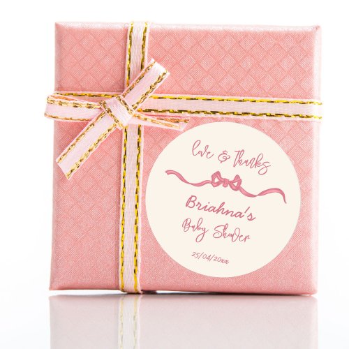 Pink ribbon bow sketch baby shower favor classic round sticker