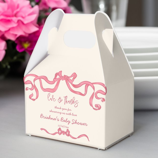 Pink ribbon bow sketch baby shower favors favor boxes (Pink ribbon bow sketch girls baby shower favors personalized favor box)