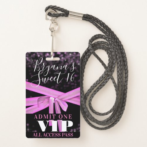Pink Ribbon Bow Sweet 16 Party VIP Pass Badge