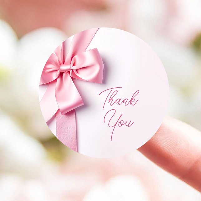 Pink Ribbon Bow Thank You Classic Round Sticker (Creator Uploaded)