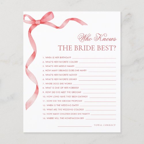 Pink Ribbon Bow Who Knows the Bride Best Game