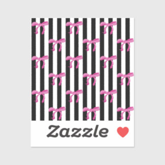 Pink ribbon bows on black and white stripes sticker