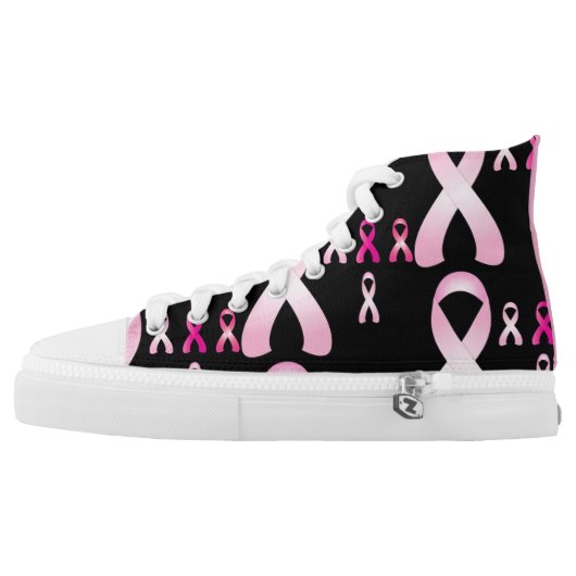 Pink Ribbon Breast Cancer Awareness Black Sneaker (Left Shoe Outside)
