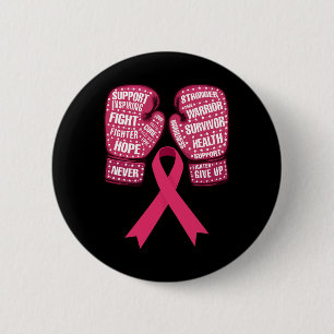 Pink Ribbon Breast Cancer Awareness Boxing Glove Button