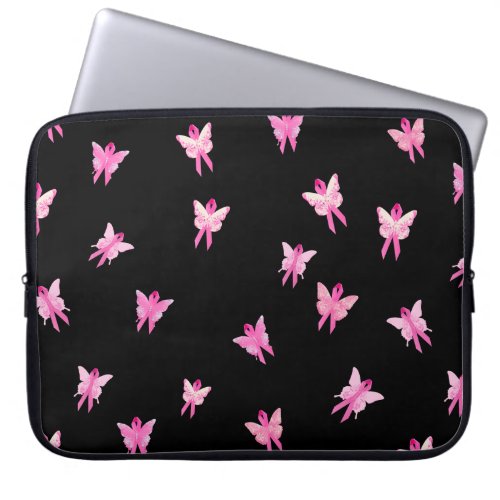 Pink Ribbon Breast Cancer Awareness Butterflies  Laptop Sleeve