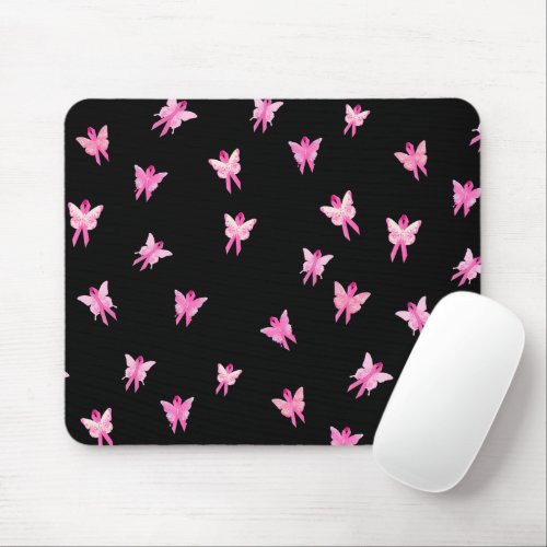 Pink Ribbon Breast Cancer Awareness Butterflies  Mouse Pad