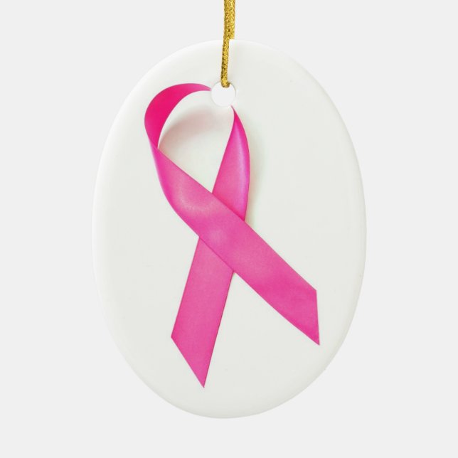 Pink Ribbon Breast Cancer Awareness Ceramic Ornament (Front)