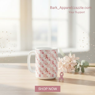 Pink Ribbon Breast Cancer Awareness Checkered  Coffee Mug