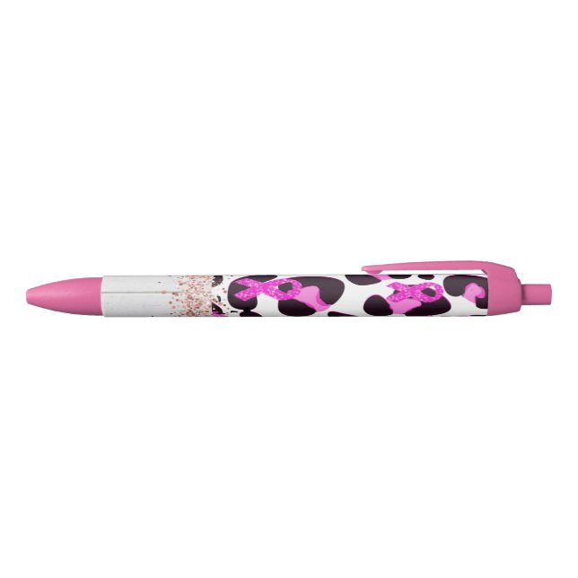 Pink Ribbon Breast Cancer Awareness Cow Print Pen (Top)