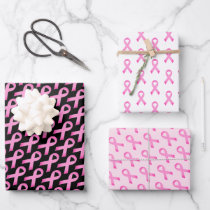 Pink ribbon breast cancer awareness custom color w wrapping paper sheets