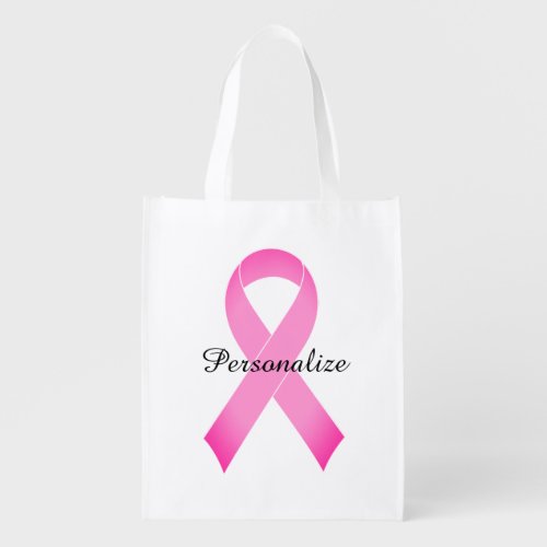 Pink ribbon breast cancer awareness custom grocery bag