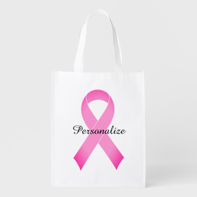 Pink ribbon breast cancer awareness custom grocery bag (Front)