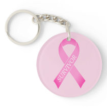 Pink ribbon breast cancer awareness custom name keychain