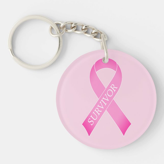 Pink ribbon breast cancer awareness custom name keychain (Front)