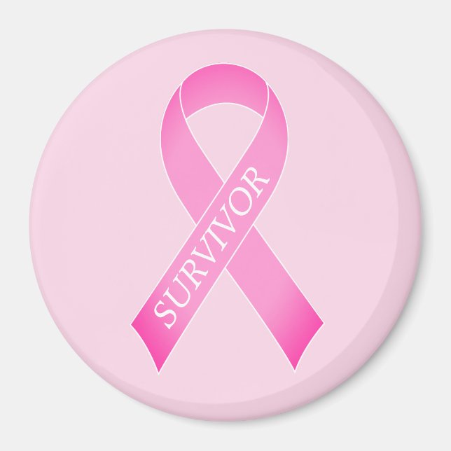 Pink ribbon breast cancer awareness custom round magnet (Front)