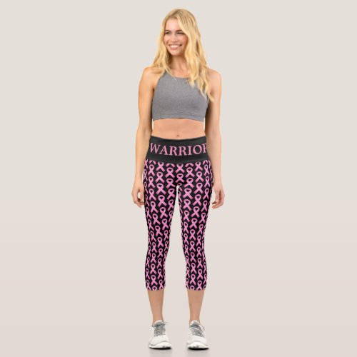 Pink ribbon breast cancer awareness custom warrior capri leggings