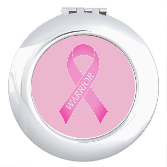 Pink ribbon breast cancer awareness custom warrior compact mirror (Front)