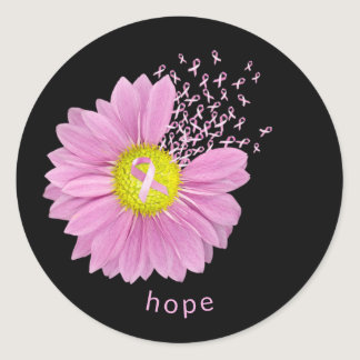 Pink Ribbon Breast Cancer Awareness Daisy Classic Round Sticker
