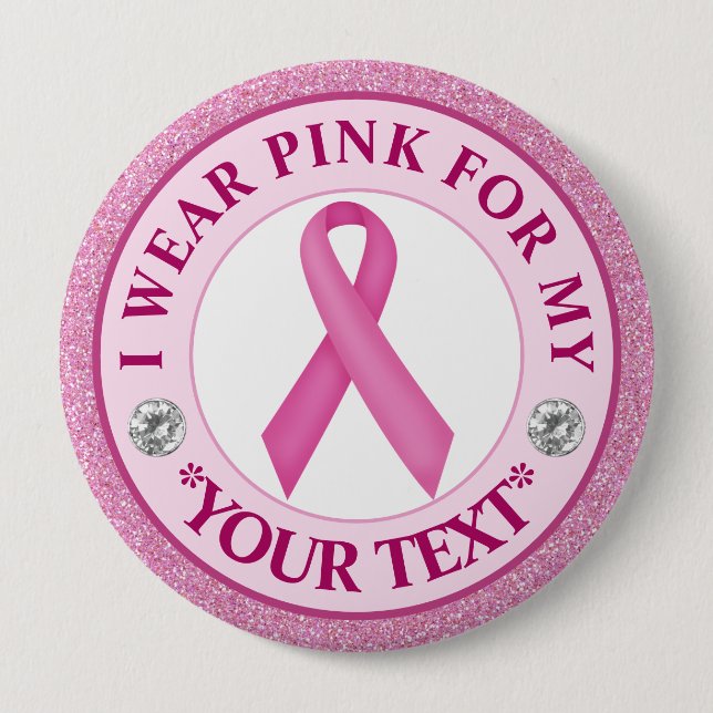 Pink Ribbon Breast Cancer Awareness Design Button (Front)